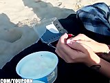 Amateur fondles dick on beach