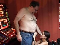Fatty gets a blowjob at the casino