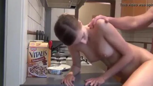 German teen fucking in the kitchen by her roommate