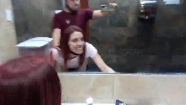 Risky public fuck at Mc Donald's bathroom