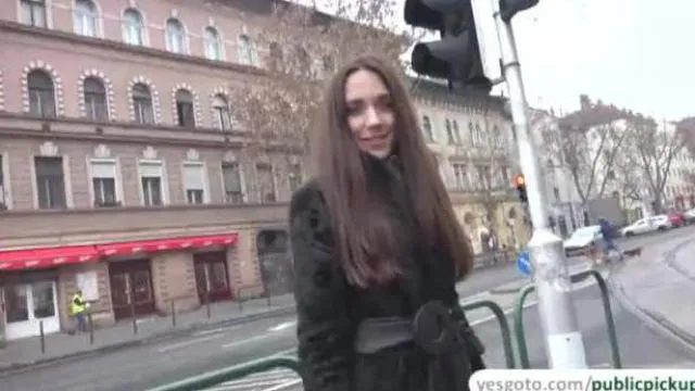 Russian brunette Milf earns fast cash by flashing her panties to a stranger