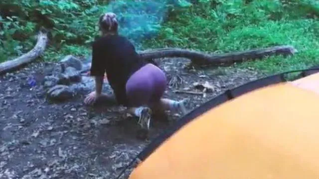 Teen sex in the forest, in a tent