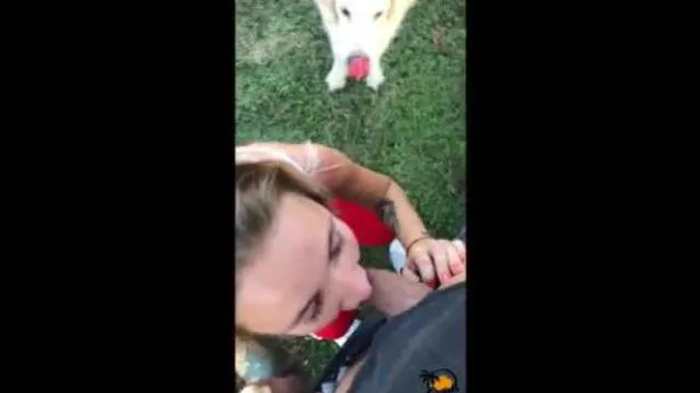 Quick outdoor blowjob with final in mouth