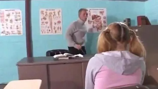 Teacher fucks a on his desk